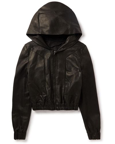 Rick Owens Slim-fit Leather Hooded Bomber Jacket - Black