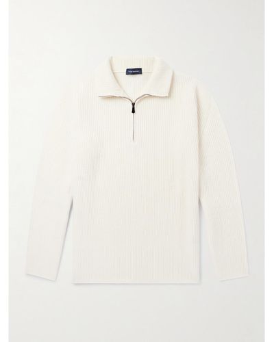 Thom Sweeney Ribbed Wool And Cashmere-blend Half-zip Sweater - Natural