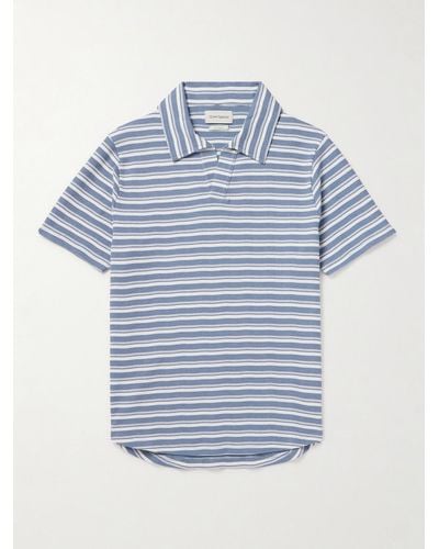 Oliver Spencer Austell Striped Knitted Polo Shirt - Blue
