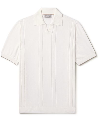 Brunello Cucinelli Honeycomb-knit Cotton Polo Shirt - White