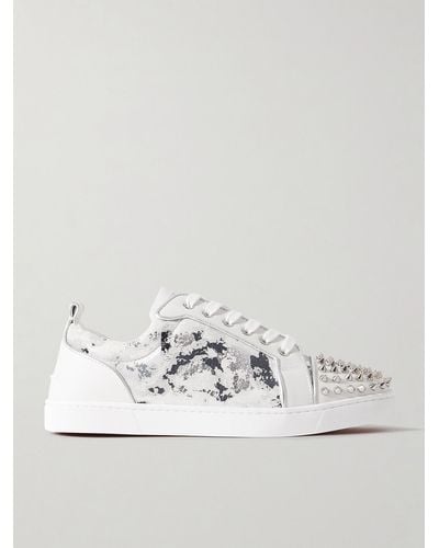 Christian Louboutin Louis Junior Spikes Orlato Suede And Leather Trainers - White