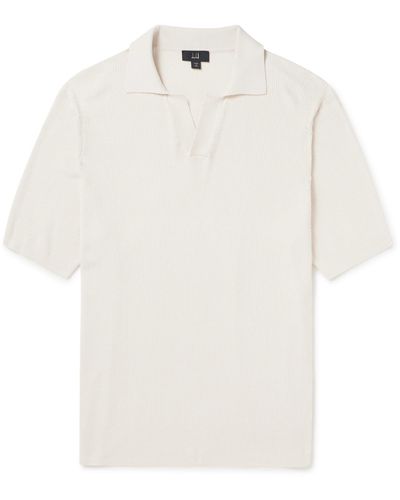 Dunhill Ribbed Mulberry Silk And Cotton-blend Polo Shirt - White