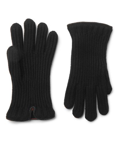 Loro Piana Leather-trimmed Ribbed Cashmere Gloves - Black