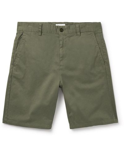 NN07 Crown 1090 Straight-leg Brushed Organic Cotton-blend Twill Shorts - Green