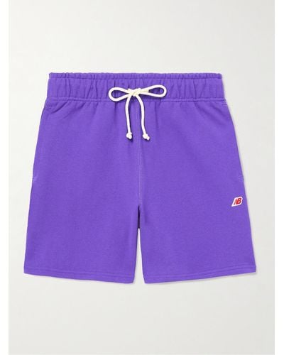 New Balance Straight-leg Logo-appliquéd Cotton-jersey Drawstring Shorts - Purple