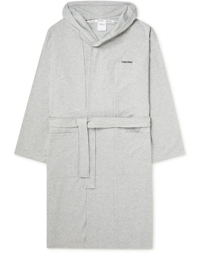Calvin Klein Logo-embroidered Cotton-blend Jersey Hooded Robe - Gray