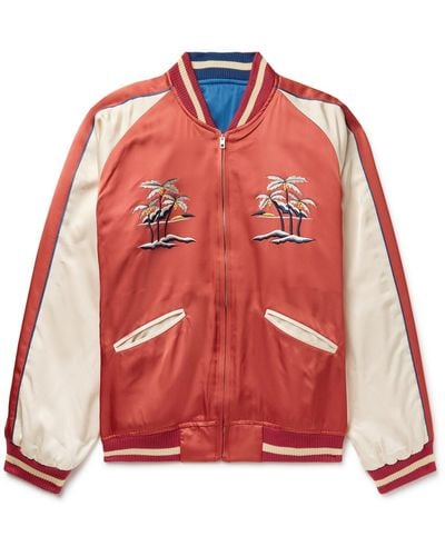 The Real McCoys Suka Embroidered Colour-block Satin Bomber Jacket