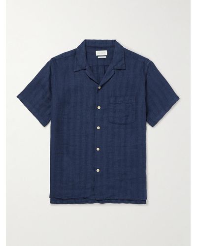Oliver Spencer Havana Camp-collar Striped Linen Shirt - Blue