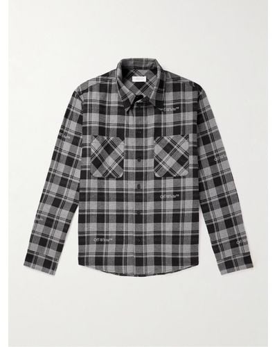 Off-White c/o Virgil Abloh Logo-embroidered Checked Cotton-flannel Shirt - Grey