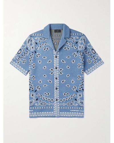 Alanui Camp-collar Bandana-jacquard Cotton-piqué Shirt - Blue