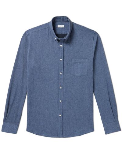 Sunspel Button-down Collar Brushed Cotton-flannel Shirt - Blue