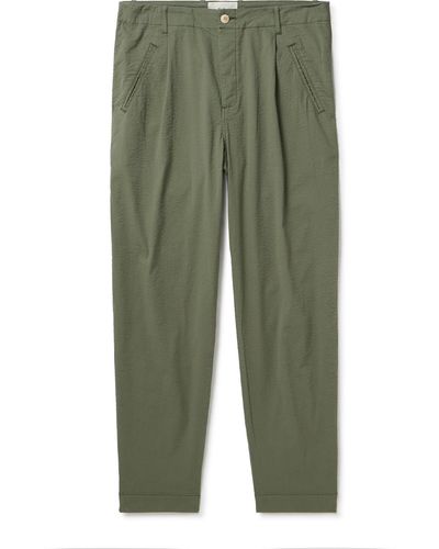 Folk Assembly Tapered Stretch-cotton Seersucker Pants - Green