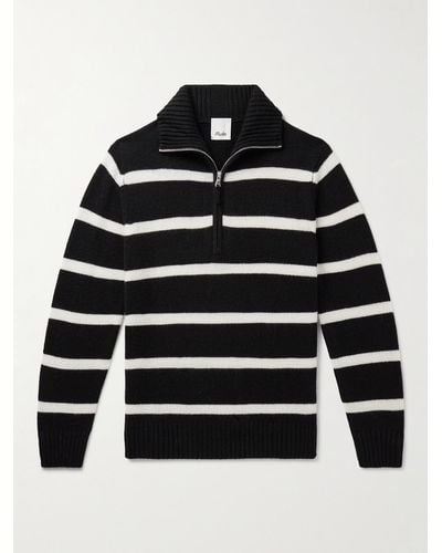 Allude Striped Wool And Cashmere-blend Half-zip Jumper - Black