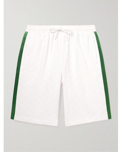 Gucci Shorts a gamba larga in spugna di misto cotone con monogramma e finiture in raso - Bianco