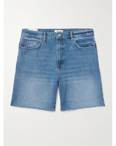 FRAME Straight-leg Frayed Denim Shorts - Blue