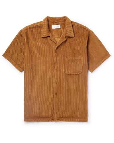 Les Tien Camp-collar Garment-dyed Cotton-corduroy Shirt - Brown