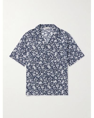 Onia Air Convertible-collar Floral-print Linen And Lyocell-blend Shirt - Blue
