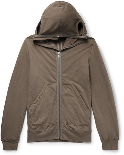 Rick Owens Slim-fit Cutout Padded Cotton-jersey Zip-up Hoodie - Brown