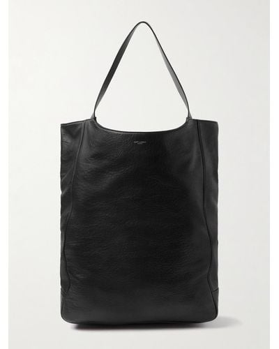 Saint Laurent Logo-print Full-grain Leather Tote Bag - Black