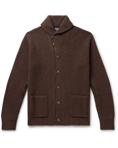 Polo Ralph Lauren Shawl-collar Ribbed Wool-blend Cardigan - Brown