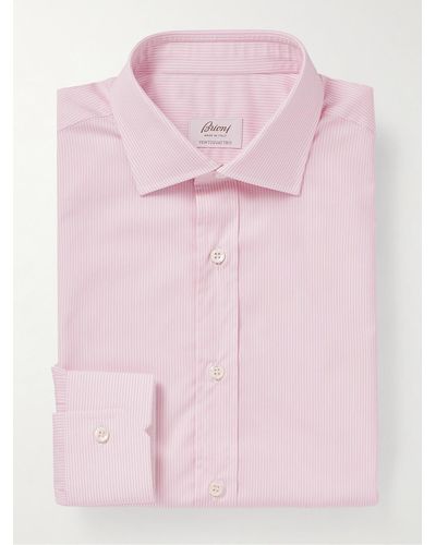 Brioni Gestreiftes Hemd aus Baumwolle - Pink