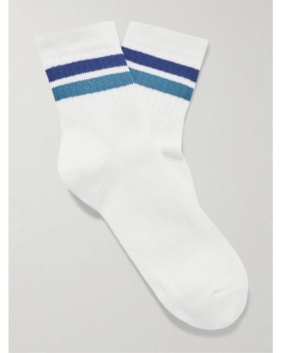 MR P. Striped Ribbed Cotton-blend Socks - Blue