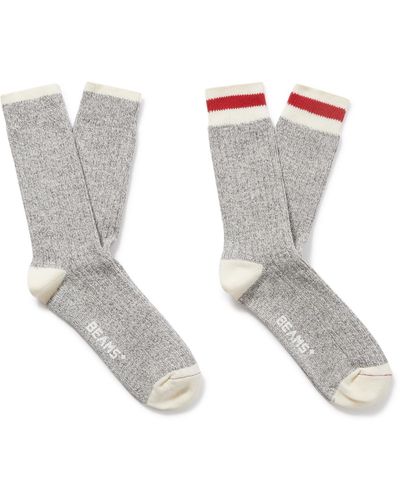 Beams Plus Rag Pack Of Two Striped Ribbed Cotton-blend Socks - White