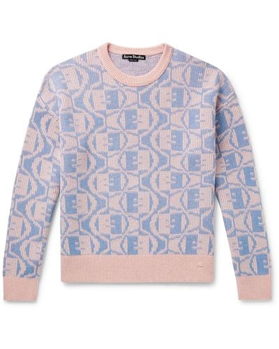 Acne Studios Katch Jacquard-knit Wool And Cotton-blend Sweater - Blue