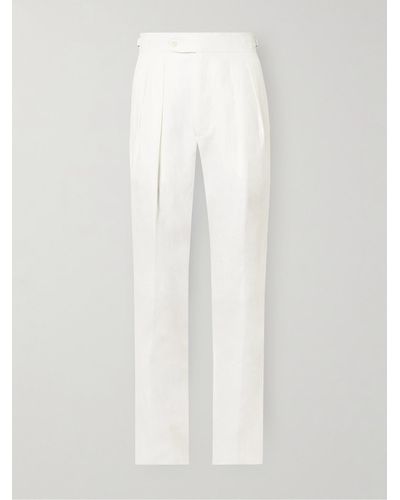 Richard James Tapered Pleated Linen Trousers - White