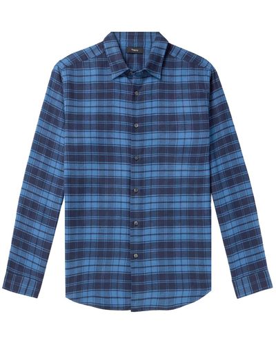 Theory Irving Checked Cotton-flannel Shirt - Blue