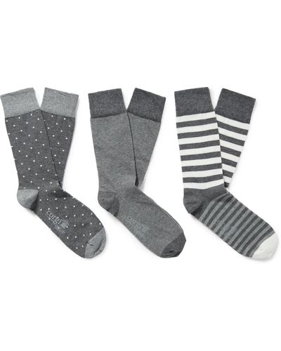 Kingsman Three-pack Patterned Cotton-blend Socks - White