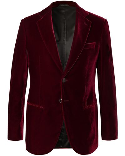Giorgio Armani Claret Slim-fit Velvet Tuxedo Jacket - Red