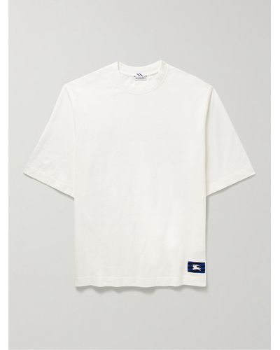 Burberry T-shirt in jersey di cotone con logo applicato - Neutro