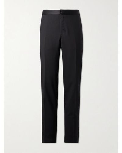 Canali Straight-leg Satin-trimmed Wool And Mohair-blend Tuxedo Pants - Black