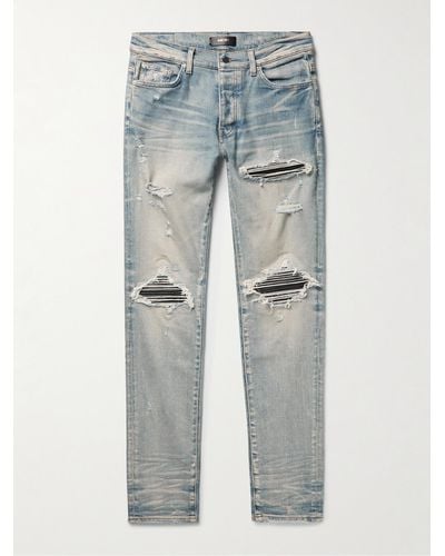 Amiri Mx1 Skinny-fit Panelled Distressed Jeans - Blue