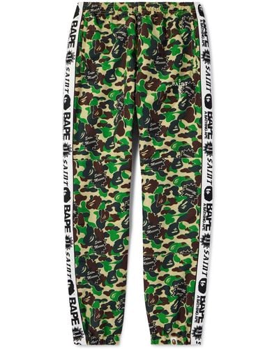 SAINT Mxxxxxx Bape® Straight-leg Webbing-trimmed Camouflage-print Shell Pants - Green