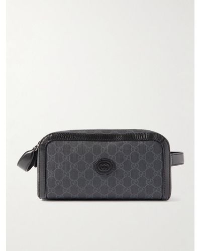 Gucci Beauty case in tela spalmata con logo jacquard e finiture in pelle Ophidia - Grigio