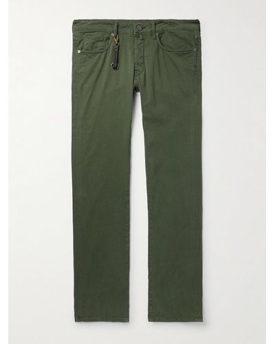 Incotex Leather-trimmed Straight-leg Jeans - Green