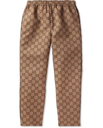 Gucci Straight-leg Monogrammed Textured-crepe Pants - Brown