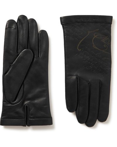 Berluti Scritto Leather Gloves - Black