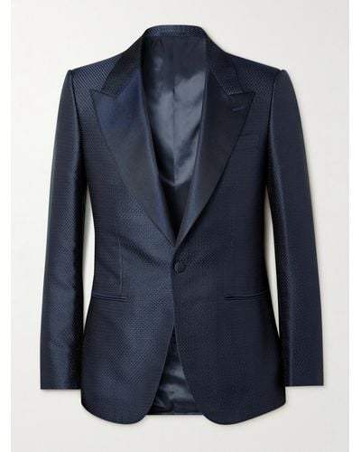 Kingsman Silk-jacquard And Twill Tuxedo Jacket - Blue