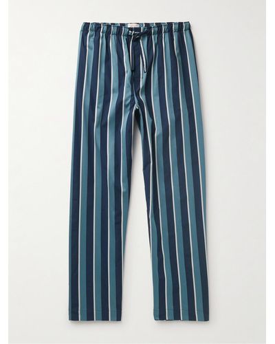 Derek Rose Pantaloni da pigiama a gamba dritta in raso di cotone a righe Royal 221 - Blu