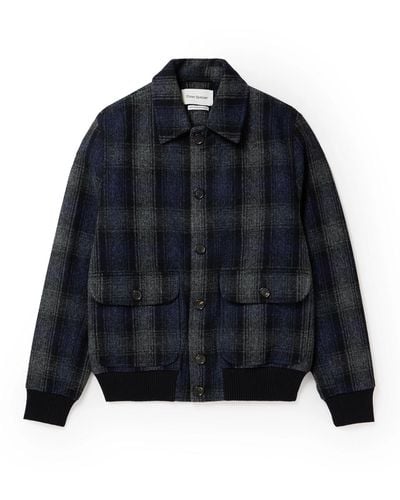 Oliver Spencer Linfield Checked Wool Bomber Jacket - Blue