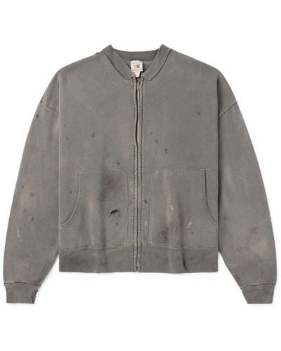 SAINT Mxxxxxx Distressed Cotton-jersey Bomber Jacket - Gray