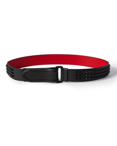Christian Louboutin 4cm Logo-debossed Studded Rubber-trimmed Leather Belt - Red