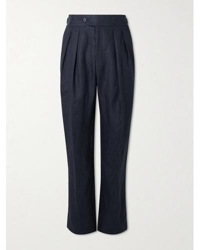 Richard James Tapered Pleated Linen Suit Trousers - Blue