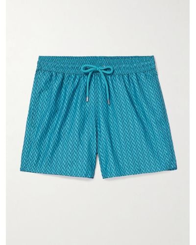 Frescobol Carioca Copacabana Straight-leg Mid-length Recycled Herringbone Swim Shorts - Blue