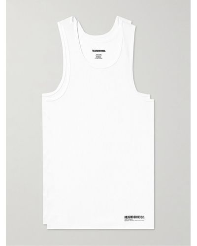 Neighborhood Two-pack Logo-print Ribbed Cotton-jersey Tank Tops - White