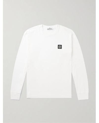 Stone Island Logo-appliquéd Garment-dyed Cotton-jersey T-shirt - White