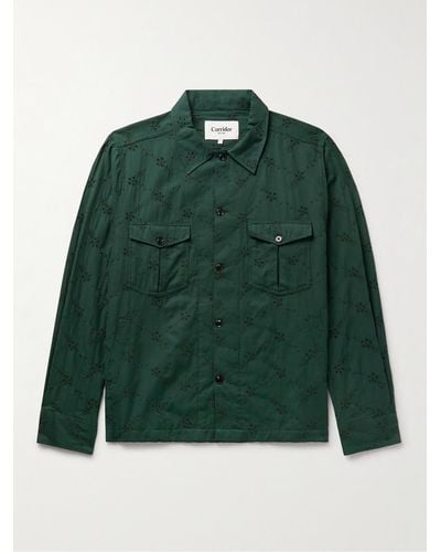 Corridor NYC Broderie Anglaise Cotton Overshirt - Green